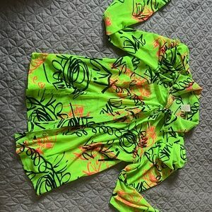Vibrant Neon Green Graphic Blouse